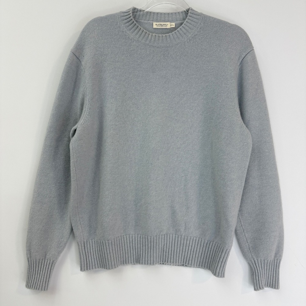 SuitSupply Pure Cashmere Sweater Mens XL Light Blue Crew Neck Ribbed Knit 13296